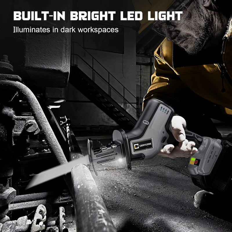 Cerycose Cordless Reciprocating Saw Compatible with DeWalt 20V Battery, Brushless motor, Variable Speed 0-3000 Spm, Tool Free Blade Change, 4 Saw Blades for Wood/Metal/PVC Cuts (NO Battery) - Image 3
